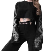 White Dragon Long Sleeve Crop Top